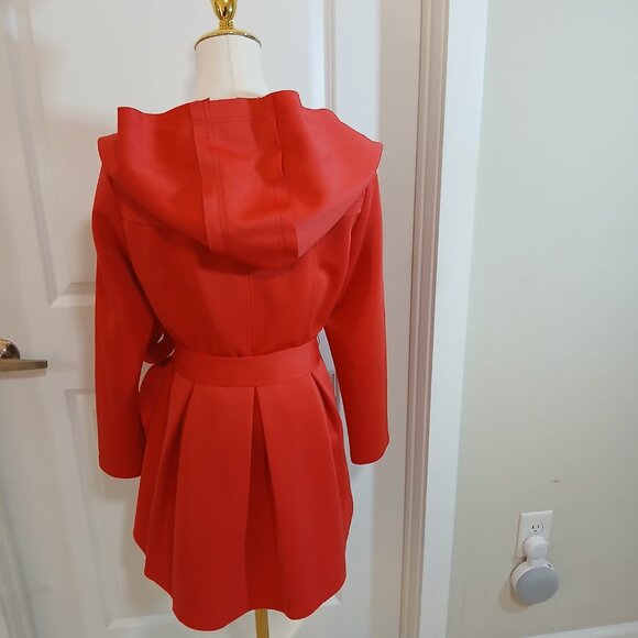 Akira Chicago Black Label Hooded Wrap Coat Jacket Women's Size M Red Belted - Picture 9 of 11
